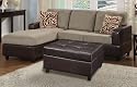 Bobkona Manhanttan Reversible Microfiber 3-Piece Sectional Sofa with Faux Leather Ottoman in Pebble