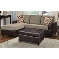 Bobkona Manhanttan Reversible Microfiber 3-Piece Sectional Sofa with Faux Leather Ottoman in Pebble Color