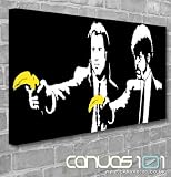 Banksy Pulp Fiction with Bananas - Stencil Graffiti Urban - 32x20 Canvas Art Print Picture Ready to Hang on Your Wall