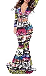 V-neck Long Sleeves Elasticized   Waistline General Print Polyester Mermaid Club Dress/Evening Dress/Party Dress/Maxi Dress 