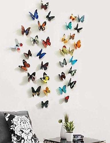 3D 38 Pcs Set of 2 Emulational Butterfly PVC Wall Stickers Wall Art Decals with Sticks