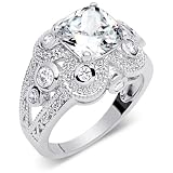 Dazzling Cushion Cut White Cubic Zirconia Size 7 Ring in Sterling Silver