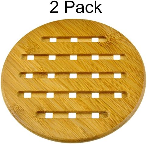 Nuliah® Bamboo Trivet Mat, Heavy Duty Hot Pot Holder Pads, 7" Round, Set of 2