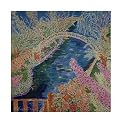 Bench at Giverny Glass Platter 12" by M. Nicole Van Dam