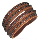 Beautiful Double Wrap Bronze Leather Bracelet, Pyramid Stud Accents, Fits 6 to 7 Inches