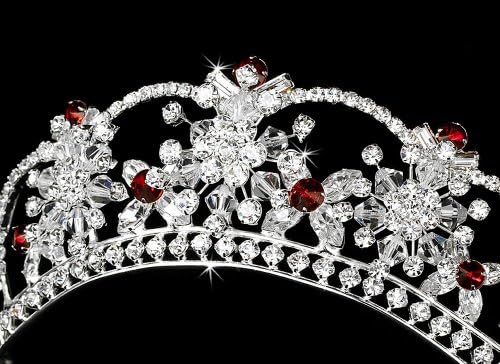 Silver-Tone Red Crystals Flower Wedding Bridal Tiara