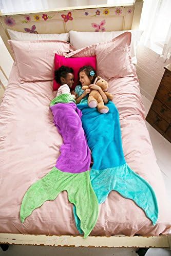 Gliton Home 2016 Latest Handmade Mermaid Tail Blanket ,Handcraft Crochet Sleeping Bag Blanket (Ages 3-12) (Ocean Blue/Aqua)