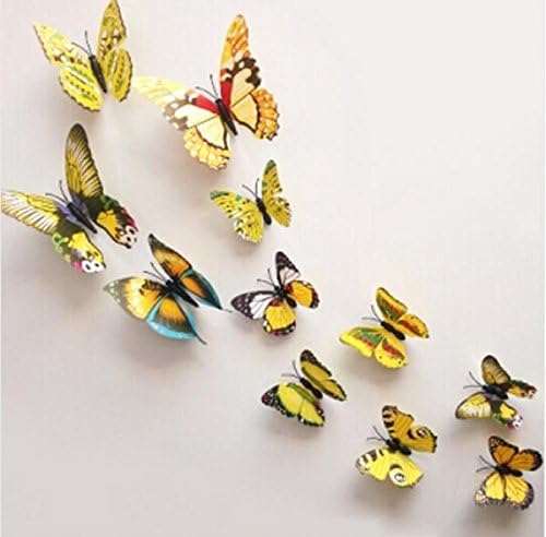 2015 New 3D Butterfly Wall Stickers Wedding Decorations Home Decor Room DIY Art Butterflies PVC 3D Wall Stickers 12 pcs/lot (Multicolor Yellow)