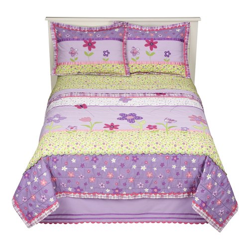 - Purple Happy Flower Quilt Set - Full/Qn