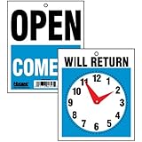 3 - U. S. Stamp and Sign Come In/open or Will Return Plastic Flip Sign with Clock Hands, 7.5 X 9 Inches (9382)