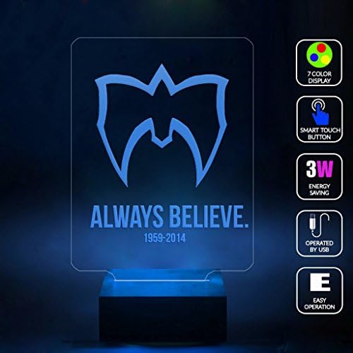 AmberLED Ultimate Warrior Logo Always Believe Handmade Mood Light 3D Optical Illusion LED Lamp RGB Full Color 44 Key Night Light Desk Table Lighting Toys