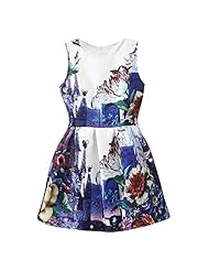 Cotton Floral Print Flared-Skirt Bandeau Neck Sleeveless Vintage Evening Dress/Party Dress 