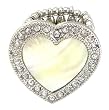 Ring - R80 - Stretch - Heart - Ring Size 7-1/2 - Will Stretch Even Bigger ~ Silver Tone Metal with Clear Crystals and Mother of Pearl Inlay