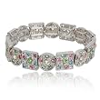 Silver Multi Color Crystal Circle Square Stretch Bangle Bracelet Fashion Jewelry