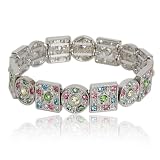 Silver Multi Color Crystal Circle Square Stretch Bangle Bracelet Fashion Jewelry