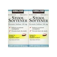 Kirkland Signature Stool Softener Docusate Sodium 100 mg, Set of 2 (200 Softgels) Boxes