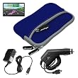 Premium Blue Glove Series Carrying Case + Clear Screen Protector + Home Wall Charger + Car Charger for Garmin Nuvi 1450 1450LMT