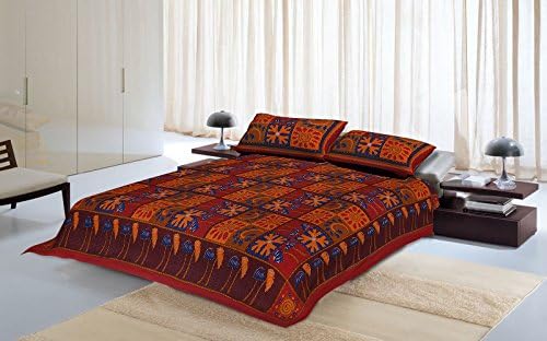 Indian Handmade Kantha Stitch Work King Size Cotton Bedsheet Traditional Rajasthani Bed Sheet