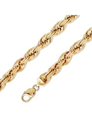 10K Solid Yellow Gold Diamond Cut Rope Chain Necklace with Lobster Clasp 10mm 26"