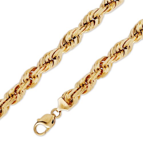 10K Solid Yellow Gold Diamond Cut Rope Chain 