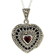 Genuine Garnet Heart Locket Sterling Silver Pendant Necklace