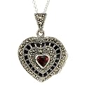 Genuine Garnet Heart Locket Sterling Silver Pendant Necklace
