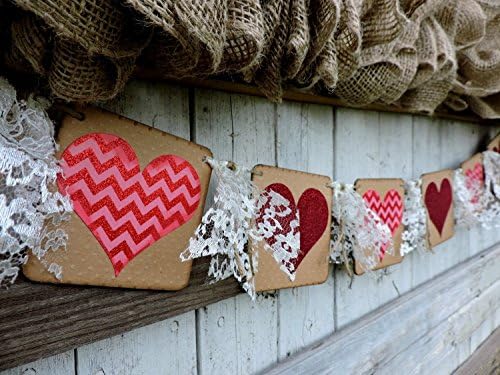 Valentine Decor Banner Glittery Hearts- Valentine Banner Photo Prop - Chevron Valentine - Red Glitter Heart Valentine