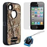 Otterbox APL2-I4SUN-H6-E4RT1 Defender Realtree Camo Case + Clear LCD Screen Protector + Screen Cleaner Strap for Apple iPhone 4 4S 4G 4GS Generation AT&T/Verizon