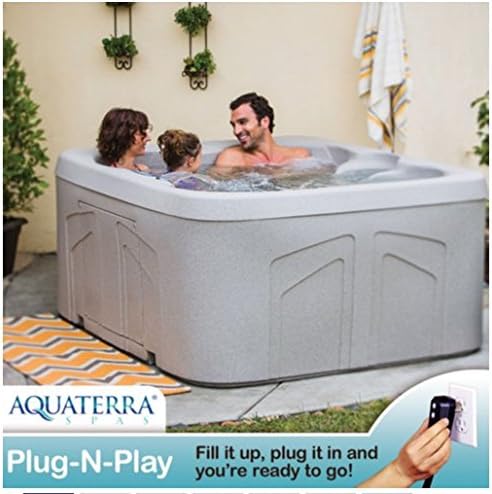 Outdoor 4 Person Hot Tub Perfect for Any Patio or Outdoor Living Area. This Spa Has 20 Jets and Is Deep for Comfortable Seating. Easy Installation - Just Fill with Water and Plug In. Jets Operate on Low or High.