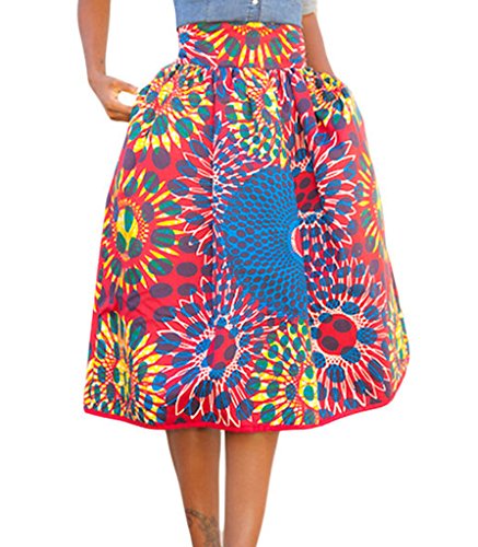Happy Sailed Women Fashion Casual A-Line African Print Skater Midi Skirt S-XL