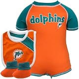 Reebok Miami Dolphins Newborn Creeper, Bib and Bootie Set 6-9 Months