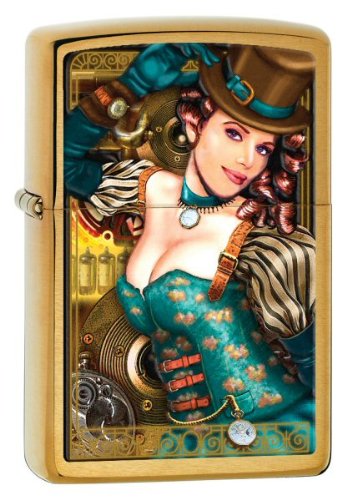 Zippo Brush Brass Industrial Machinery Lady Lighter (Gold, 5 1/2x 3 1/2-Cm)