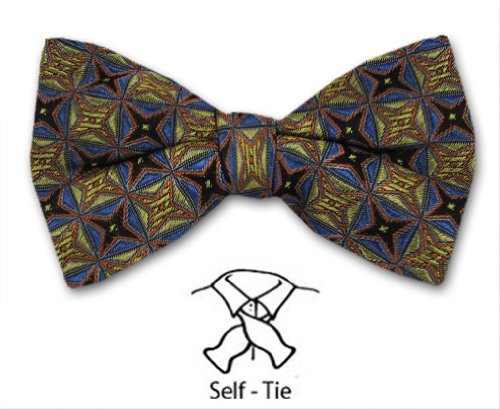 Men's - Silk Woven Self -Tie Pattern Bowtie - Gold - Blue - Orange - Black
