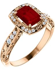 18K Rose Gold 7.00x5.00mm Emerald Cut Chatham Created Ruby and Diamond Ring -- LIFETIME WARRANTY