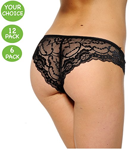 Soft Lace Bikini Panties-Black, Pink, Beige, Hot Pink-6 Pack, L