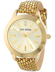 Steve Madden Womens SMW00027-03 Metallic Gold Python Textured Leather Strap Watch