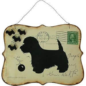 Vintage Postcard Magnet Board with Maltese Dog Silhouette, Includes 4 Dog Magnets