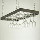 Rogar Hanging Wine Glass Rack - Hammered Steel/ Chrome