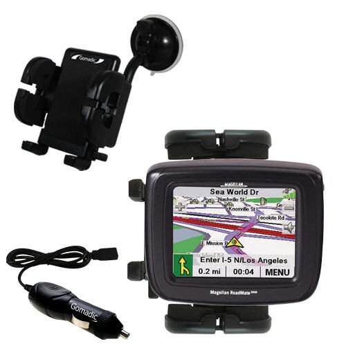 Electronics: Magellan Roadmate 2000 Flexible Auto Windshield Holder with Car Charger   Uses Gomadic TipExchange