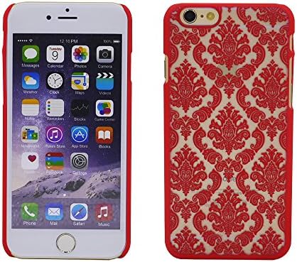 Slim Hard Plastic Clear Back Cover Case with Exquisite Relief Pattern for iphone 6 4.7 Inches (Red)