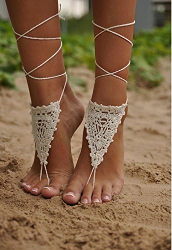 Victoria Style Ivory Crochet Barefoot Sandals Crochet Sexy Lace Shoes Women's Fashion Accessory, Gift for her (Ivory-V1)