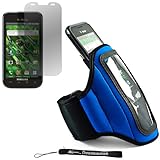 Blue Neoprene Adjustable Velcro Sportband / Workout Armband for Samsung Galaxy S Fascinate + Includes an Anti Glare Screen Protector.