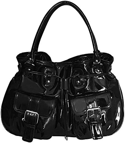 RW Collections Womens Daisy Patent Leather Satchel Bag Purse Handbag (Black)