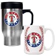 Texas Rangers MLB Stainless Steel Travel Mug & Gameball Ceramic Mug Set - Primary Logo by Great American Products