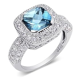 Celebrity Style 3.50 carats total weight Cushion Cut Checker Board London Blue... by Peora