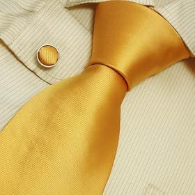 S4018 Designer Hand Made Yellow Solids Plain Necktie Cufflinks Set with Gift Box Ties for Him...