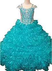 Girls Sequined Lace Crystals  Crystal Off the Shoulder Organza Floor Length   Ball Gown Pageant Dress/Party Dress  With Ruffles