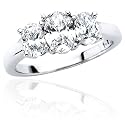 14k White or Yellow Gold Oval Diamond 3-Stone Ring (3/4 ct center, 1 1/2 cttw, I-J Color, I1 Clarity)