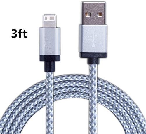 Red Gem Nylon Braided Lightning Cable USB Cord Charging Cable for iphone 6s, 6s plus, 6plus, 6,5s 5c 5,iPad Mini, Air,iPad5,iPod. Compatible with iOS9.(White)(1pc) (3FT)