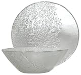 Clear Glass Leaf Design Large Salad Bowl 12" D, 4.25" H
